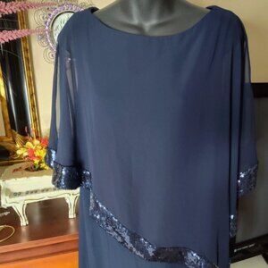 Xscape Women's Chiffun Beaded Capelet Night Formal Party Dress Navy Blue Size 8